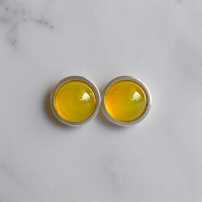 Sunny Grace Studs | Yellow Jade Stone & Silver PVD Plated - For Women | Includes: Earrings