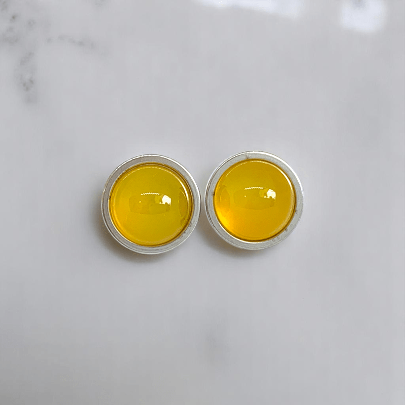 Sunny Grace Studs | Yellow Jade Stone & Silver PVD Plated - For Women | Includes: Earrings