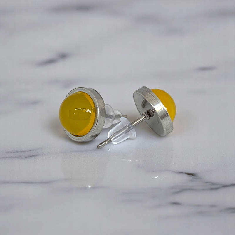Sunny Grace Studs | Yellow Jade Stone & Silver PVD Plated - For Women | Includes: Earrings