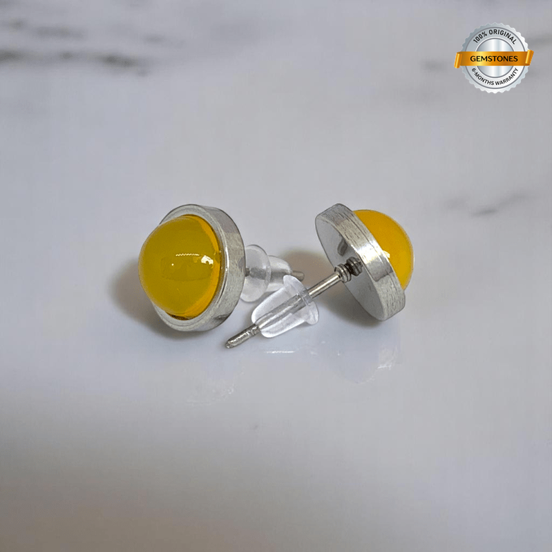 Sunny Grace Studs | Yellow Jade Stone & Silver PVD Plated - For Women | Includes: Earrings