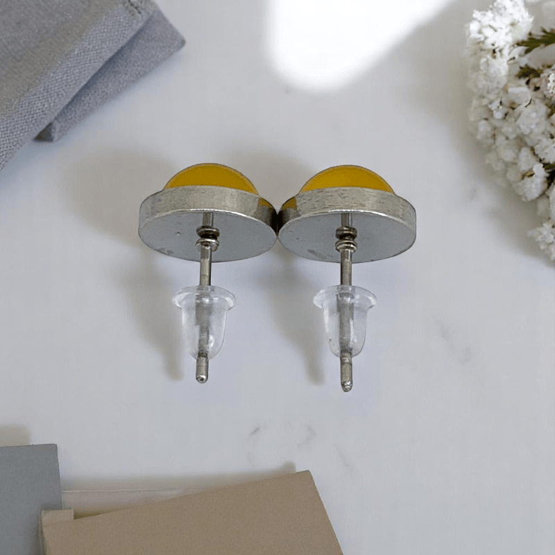 Sunny Grace Studs | Yellow Jade Stone & Silver PVD Plated - For Women | Includes: Earrings