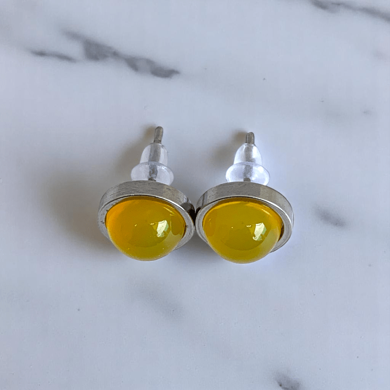 Sunny Grace Studs | Yellow Jade Stone & Silver PVD Plated - For Women | Includes: Earrings