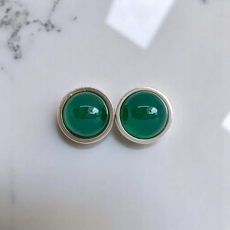 Serene Glow Studs | Green Jade Stone & Silver PVD Plated - For Women | Includes: Earrings