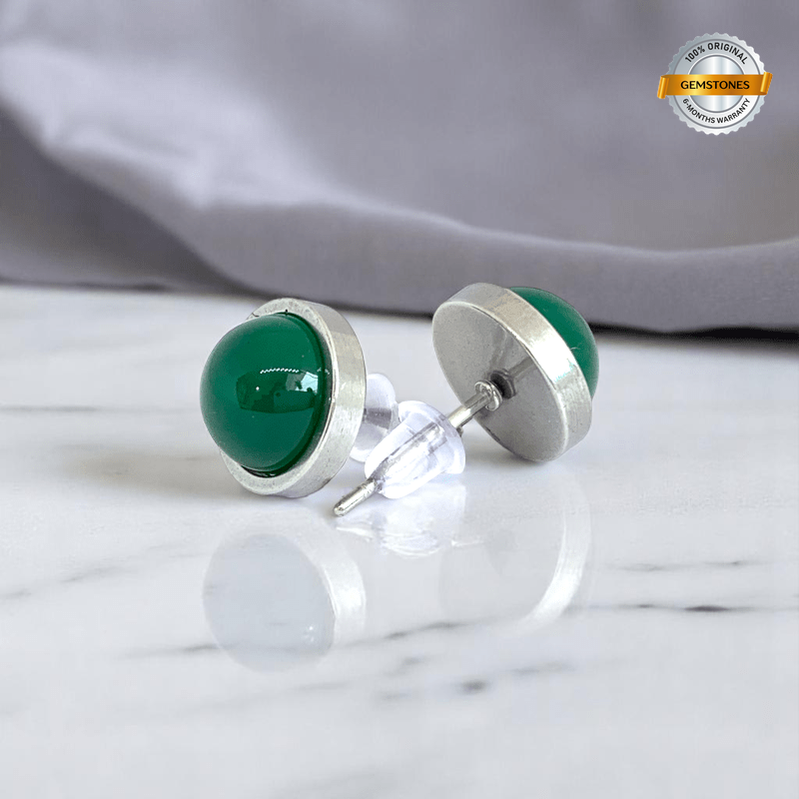 Serene Glow Studs | Green Jade Stone & Silver PVD Plated - For Women | Includes: Earrings