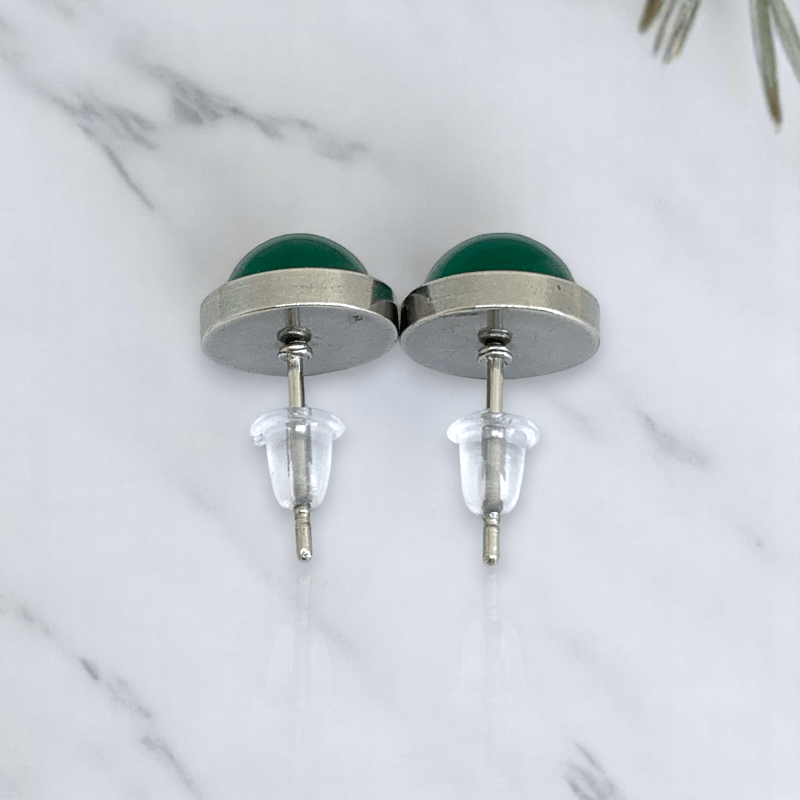 Serene Glow Studs | Green Jade Stone & Silver PVD Plated - For Women | Includes: Earrings