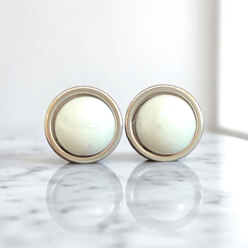 Calm Stone Earrings | White Turquoise & Silver PVD Plated - For Women | Includes: Earrings