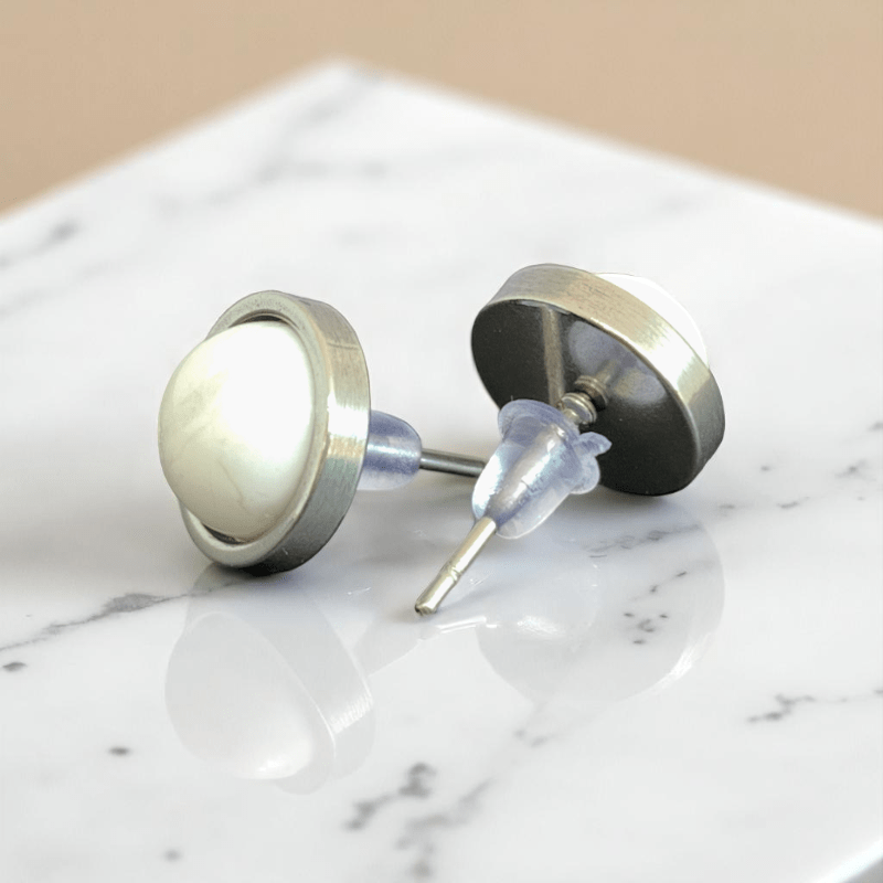 Calm Stone Earrings | White Turquoise & Silver PVD Plated - For Women | Includes: Earrings