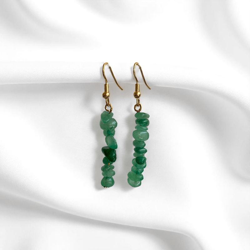 Forest Glow Earrings | Green Aventurine Chip & 18K PVD Gold Plated - For Women | Includes: Earrings