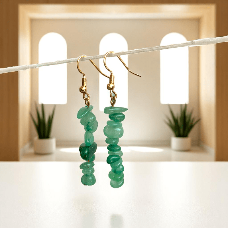 Forest Glow Earrings | Green Aventurine Chip & 18K PVD Gold Plated - For Women | Includes: Earrings