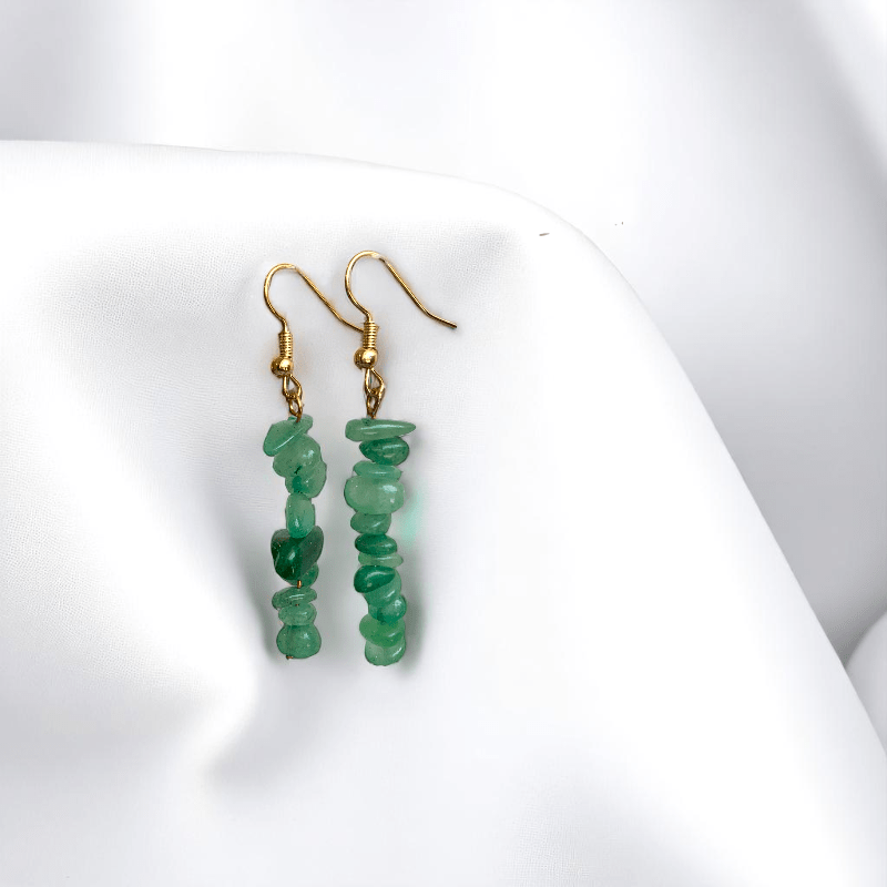 Forest Glow Earrings | Green Aventurine Chip & 18K PVD Gold Plated - For Women | Includes: Earrings