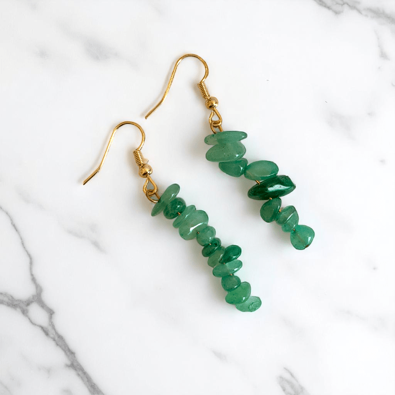 Forest Glow Earrings | Green Aventurine Chip & 18K PVD Gold Plated - For Women | Includes: Earrings