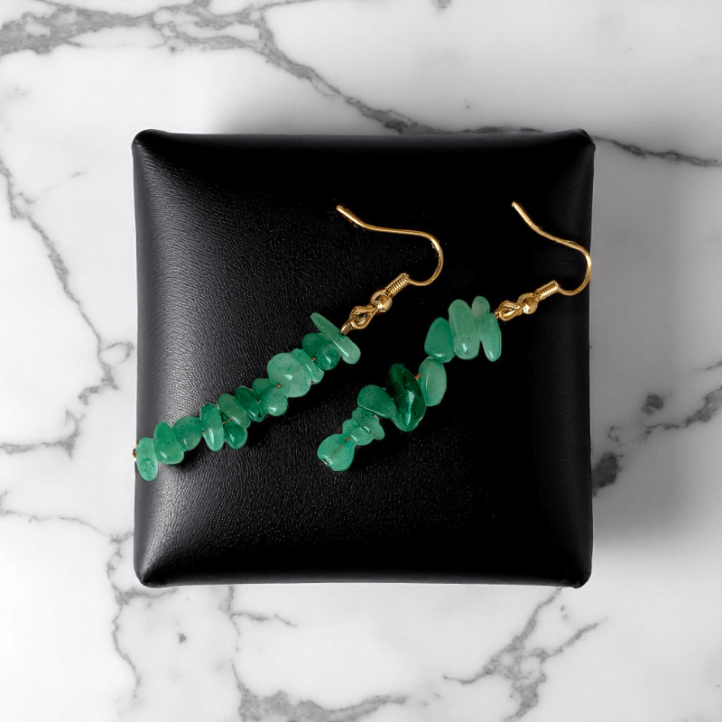 Forest Glow Earrings | Green Aventurine Chip & 18K PVD Gold Plated - For Women | Includes: Earrings