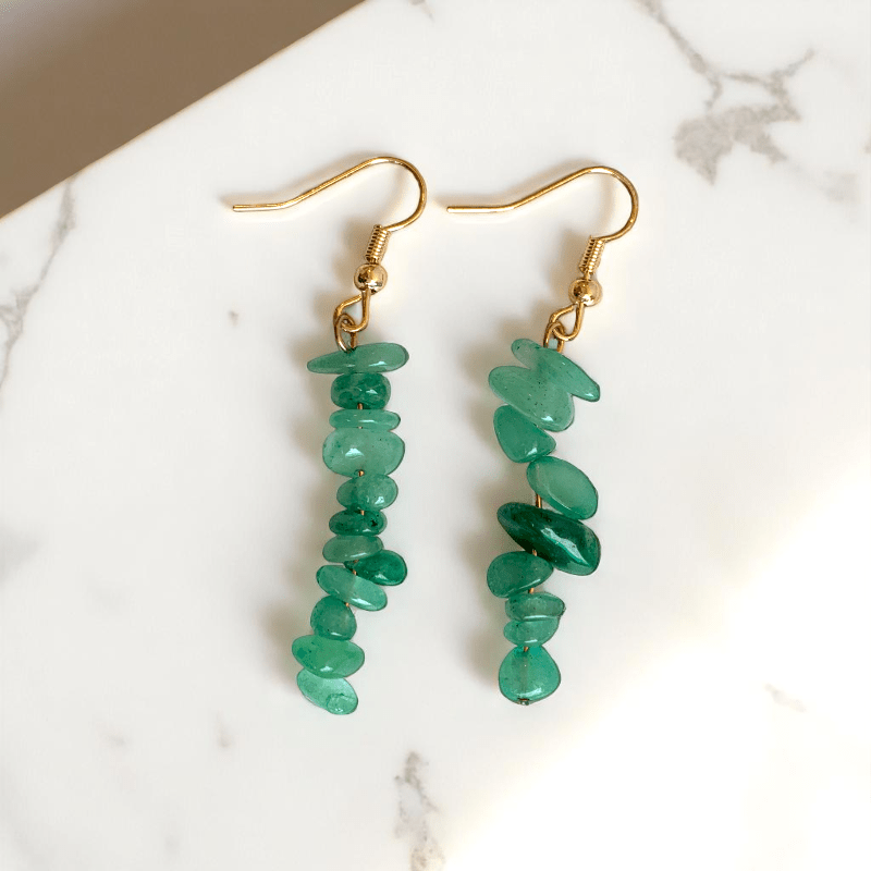 Forest Glow Earrings | Green Aventurine Chip & 18K PVD Gold Plated - For Women | Includes: Earrings