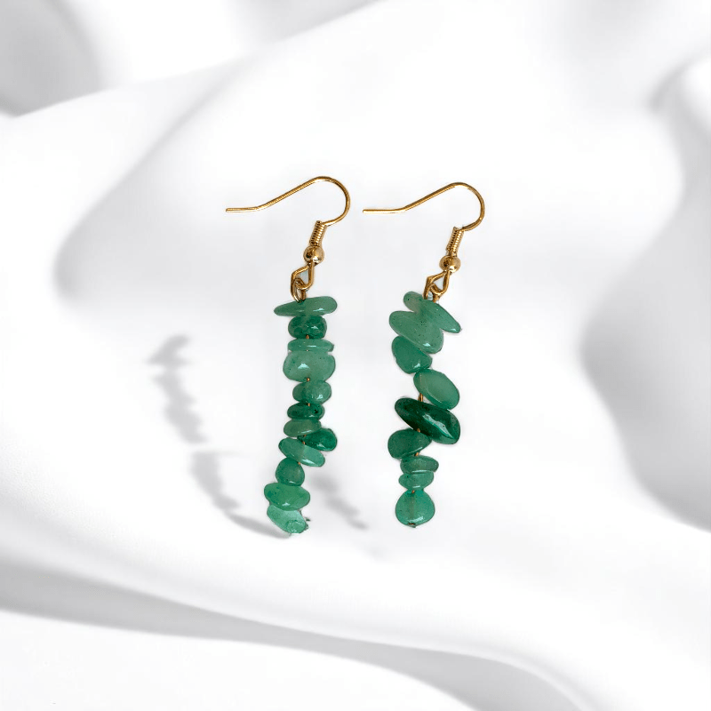 Forest Glow Earrings | Green Aventurine Chip & 18K PVD Gold Plated - For Women | Includes: Earrings