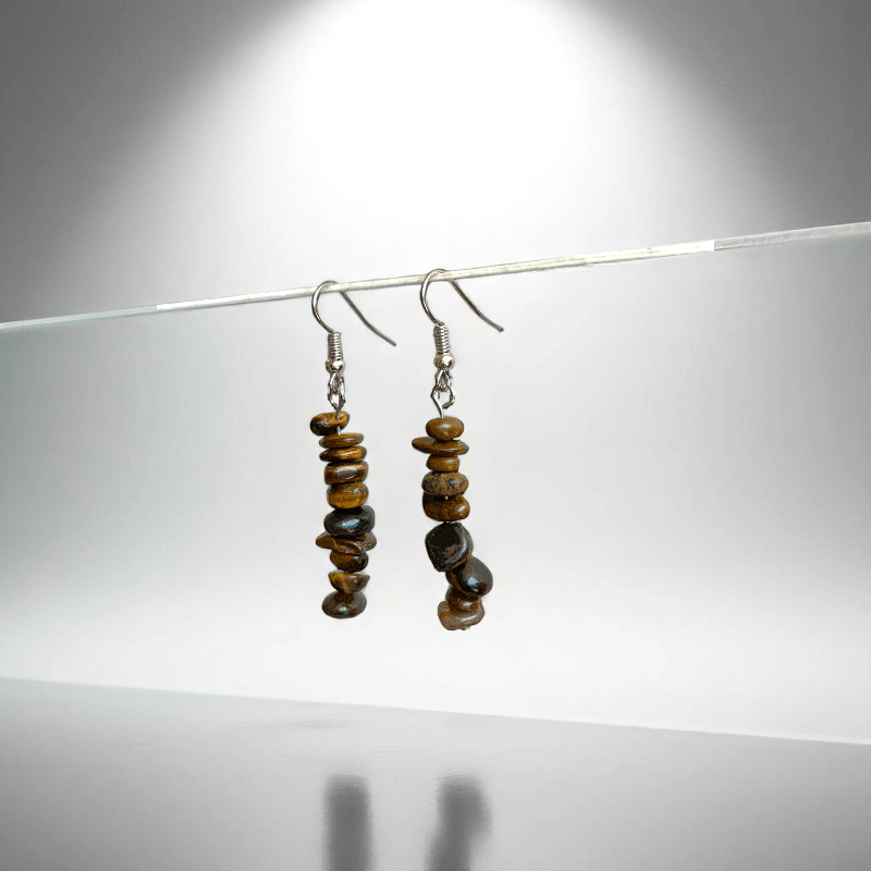 Wild Shine Earrings | Silver PVD Plated & Tiger Eye Chip - For Women | Includes: Earrings