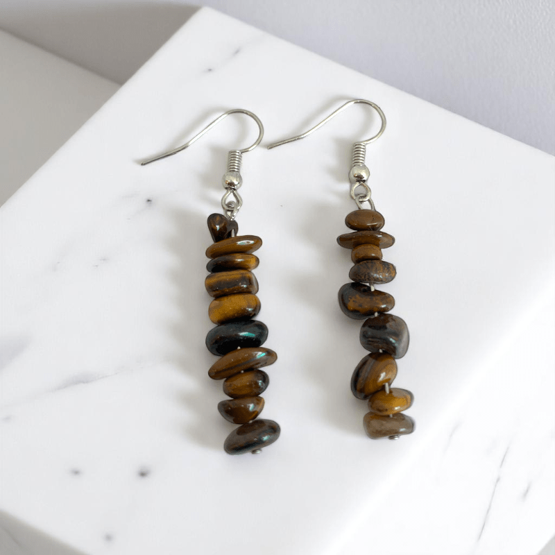 Wild Shine Earrings | Silver PVD Plated & Tiger Eye Chip - For Women | Includes: Earrings