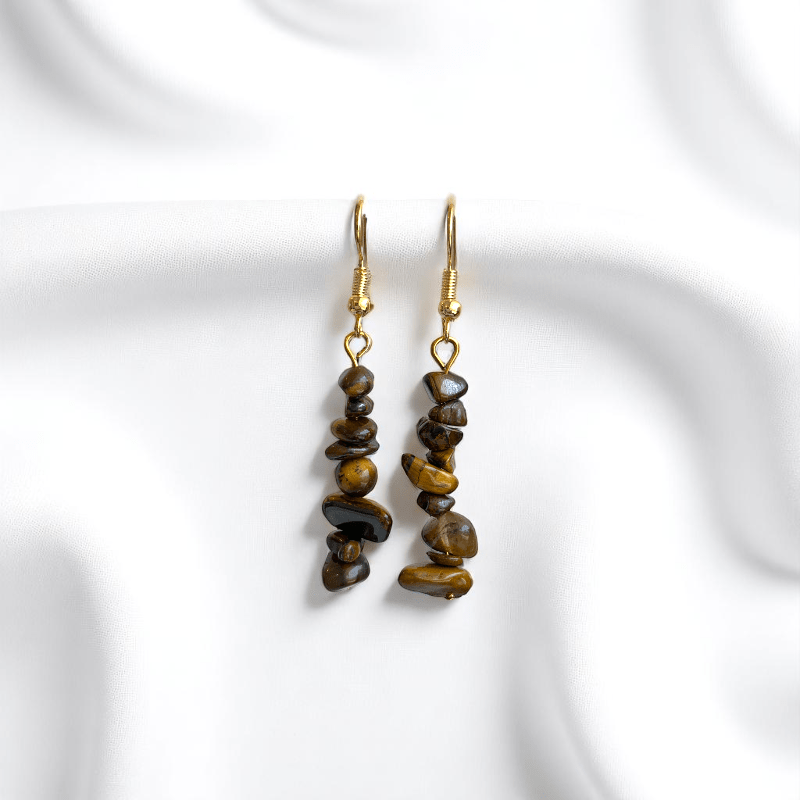 Golden Strength Earrings | 18K PVD Gold Plated & Tiger Eye Chip - For Women | Includes: Earrings