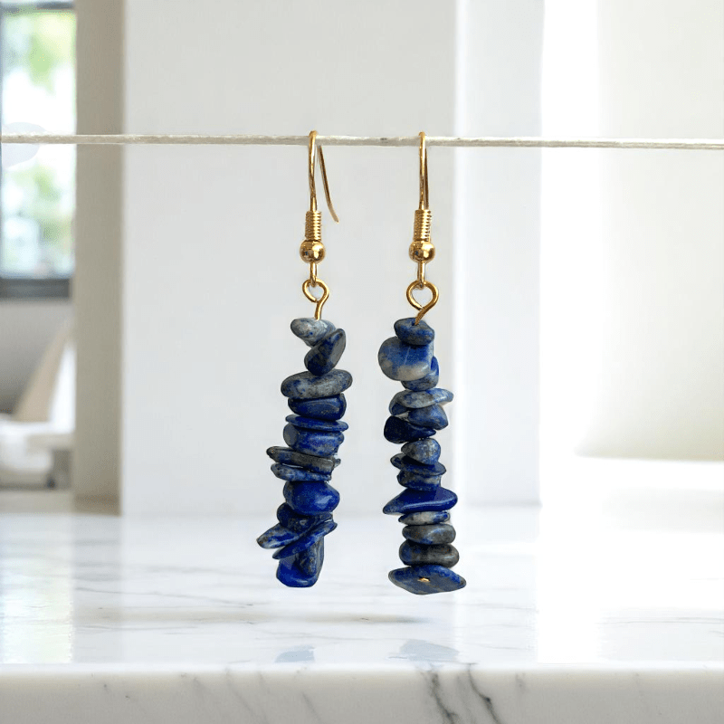 Royal Glow Earrings | 18K PVD Gold Plated & Lapis Lazuli Chip - For Women | Includes: Earrings