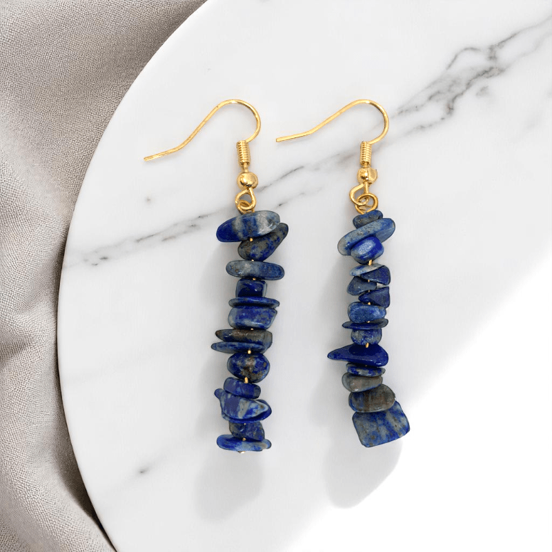 Royal Glow Earrings | 18K PVD Gold Plated & Lapis Lazuli Chip - For Women | Includes: Earrings