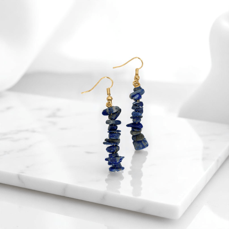 Royal Glow Earrings | 18K PVD Gold Plated & Lapis Lazuli Chip - For Women | Includes: Earrings