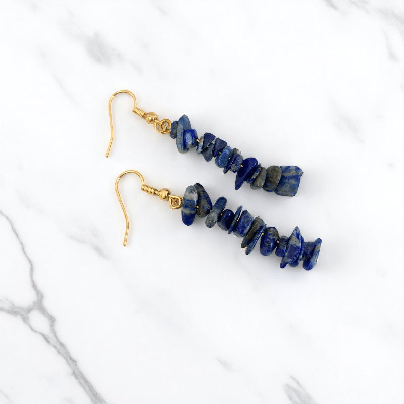 Royal Glow Earrings | 18K PVD Gold Plated & Lapis Lazuli Chip - For Women | Includes: Earrings
