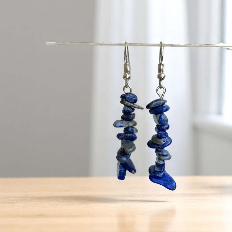 Midnight Shine Earrings | Silver PVD Plated & Lapis Lazuli Chip - For Women | Includes: Earrings