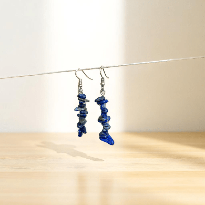 Midnight Shine Earrings | Silver PVD Plated & Lapis Lazuli Chip - For Women | Includes: Earrings