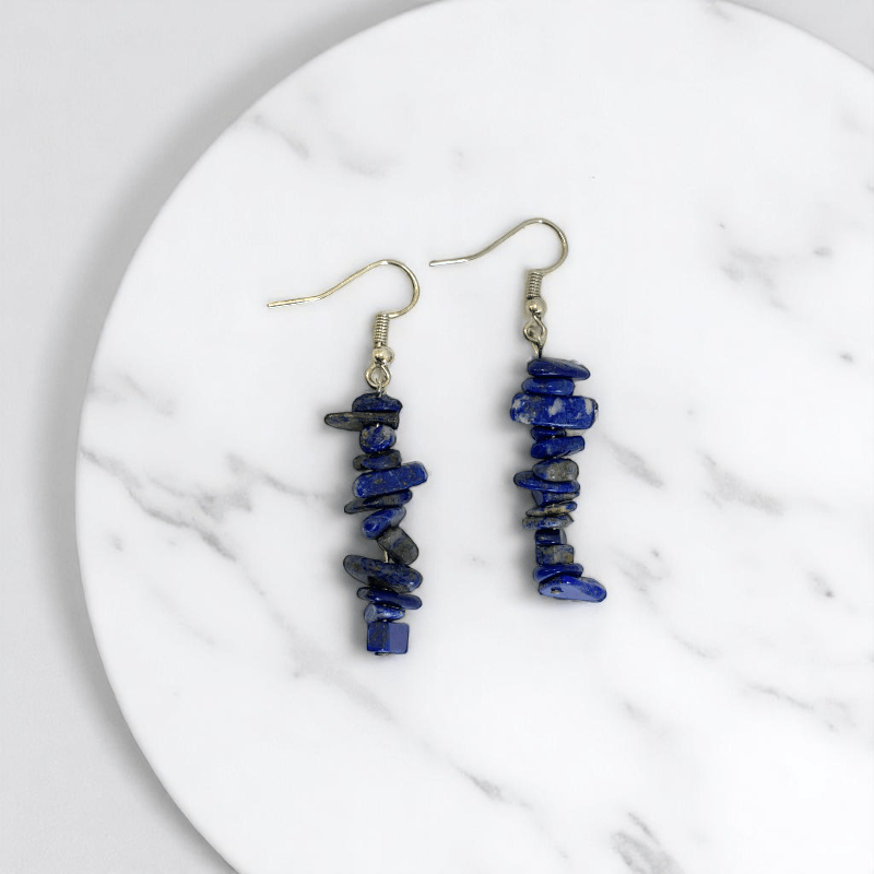 Midnight Shine Earrings | Silver PVD Plated & Lapis Lazuli Chip - For Women | Includes: Earrings