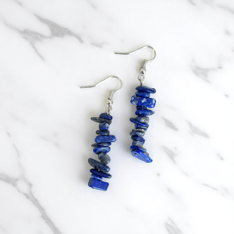 Midnight Shine Earrings | Silver PVD Plated & Lapis Lazuli Chip - For Women | Includes: Earrings