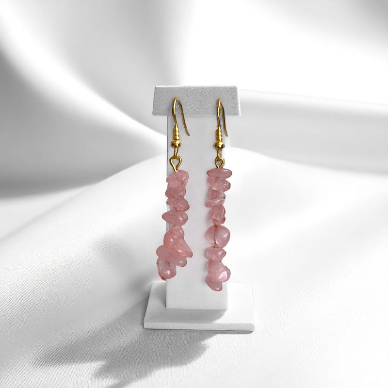 Rosy Radiance Earrings | 18K PVD Gold Plated & Rose Quartz Chip - For Women | Includes: Earrings