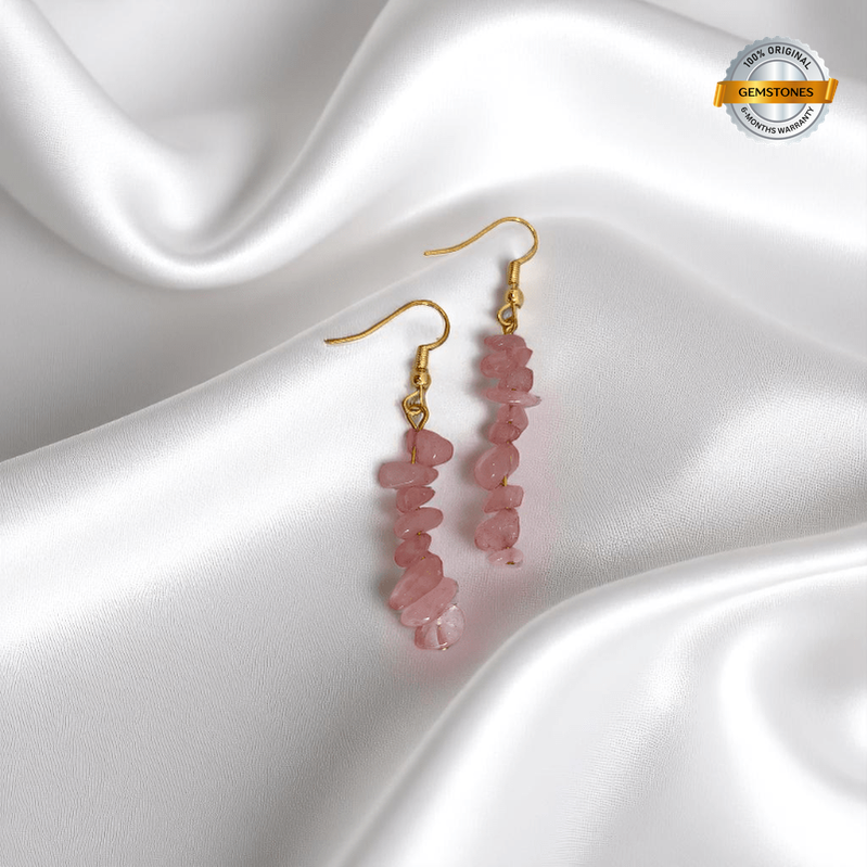 Rosy Radiance Earrings | 18K PVD Gold Plated & Rose Quartz Chip - For Women | Includes: Earrings