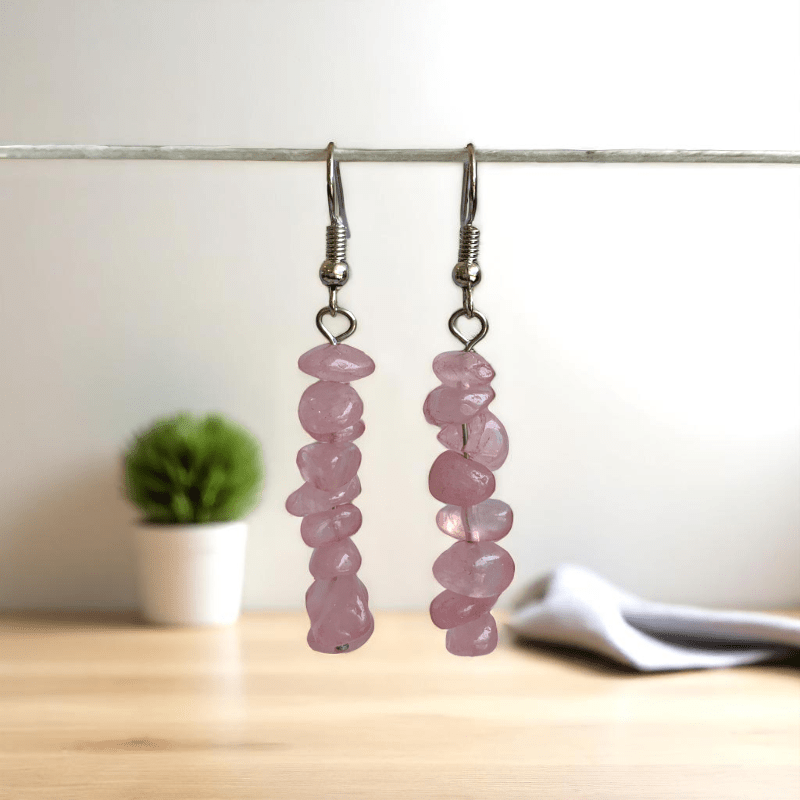 Soft Radiance Earrings | Silver PVD Plated & Rose Quartz Chip - For Women | Includes: Earrings
