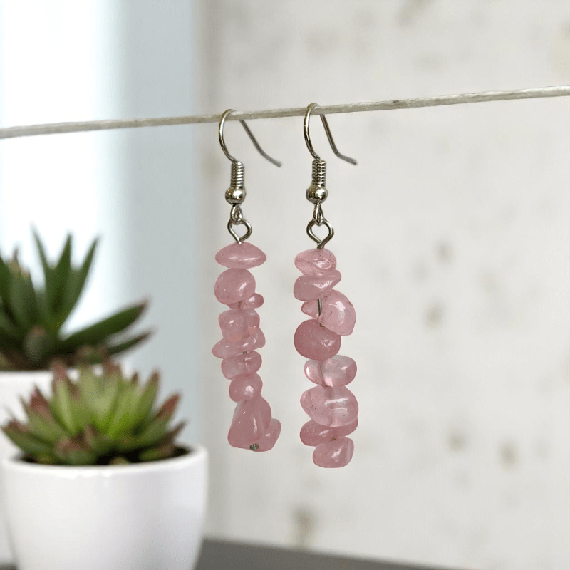 Soft Radiance Earrings | Silver PVD Plated & Rose Quartz Chip - For Women | Includes: Earrings