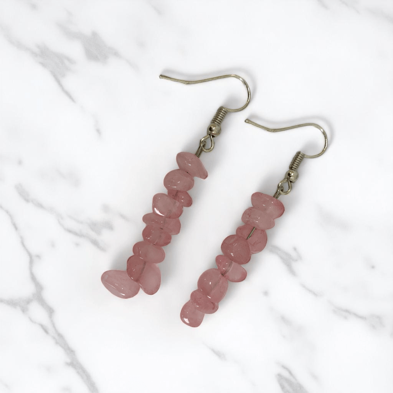 Soft Radiance Earrings | Silver PVD Plated & Rose Quartz Chip - For Women | Includes: Earrings