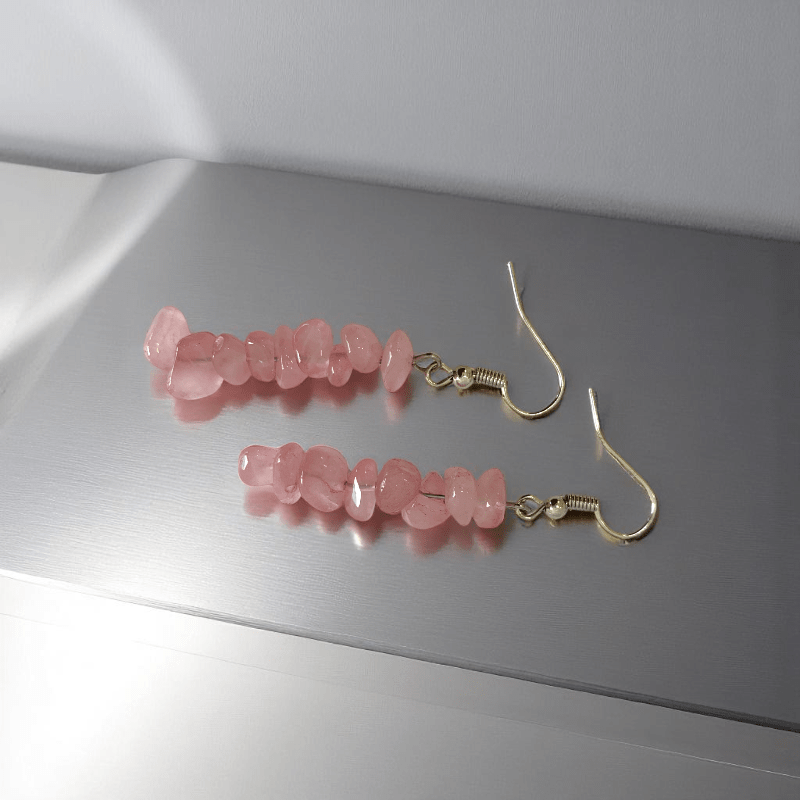 Soft Radiance Earrings | Silver PVD Plated & Rose Quartz Chip - For Women | Includes: Earrings