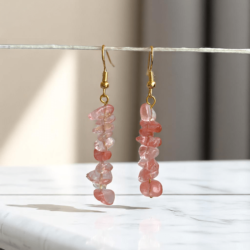 Sunset Bloom Earrings | 18K PVD Gold Plated & Watermelon Red Chip - For Women | Includes: Earrings