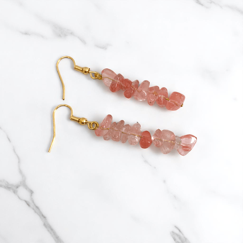 Sunset Bloom Earrings | 18K PVD Gold Plated & Watermelon Red Chip - For Women | Includes: Earrings