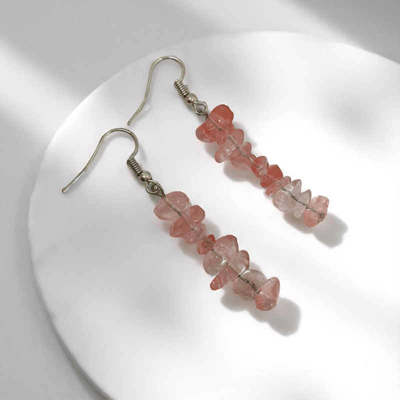 Berry Gleam Earrings | Silver PVD Plated & Watermelon Red Chip - For Women | Includes: Earrings