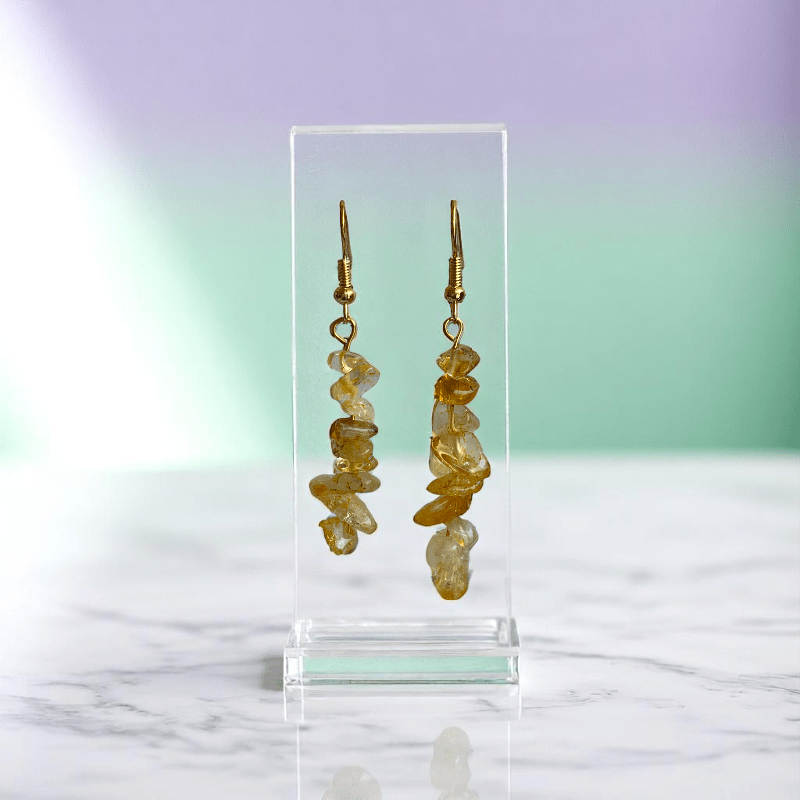 Golden Radiance Earrings | 18K PVD Gold Plated & Citrine Stone Chip - For Women | Includes: Earrings