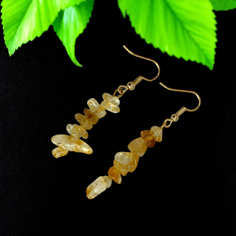 Golden Radiance Earrings | 18K PVD Gold Plated & Citrine Stone Chip - For Women | Includes: Earrings