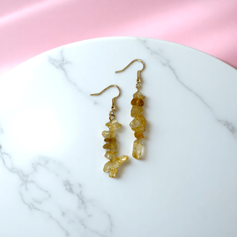 Golden Radiance Earrings | 18K PVD Gold Plated & Citrine Stone Chip - For Women | Includes: Earrings