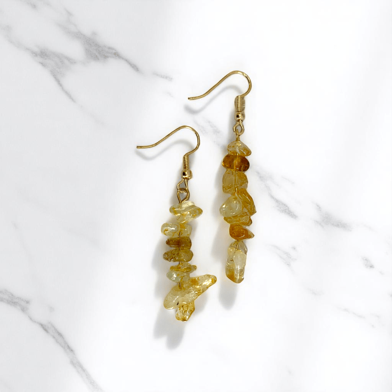 Golden Radiance Earrings | 18K PVD Gold Plated & Citrine Stone Chip - For Women | Includes: Earrings