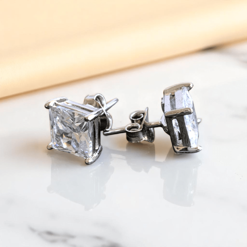 Princess Cut Earrings | 925 Silver & Zircon - For Women | Includes: Earrings