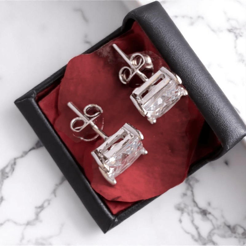 Princess Cut Earrings | 925 Silver & Zircon - For Women | Includes: Earrings