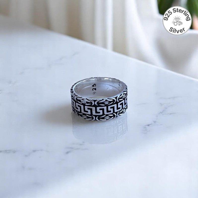 Classic Greek Key Band | 925 Silver - For Men | Includes: Ring