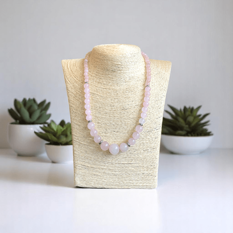 Pink Serenity Set | Rose Quartz Stone - For Women | Includes: Necklace, Bracelet