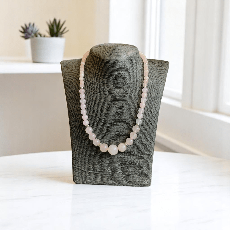 Pink Serenity Set | Rose Quartz Stone - For Women | Includes: Necklace, Bracelet