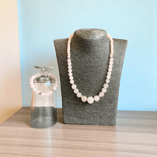 Pink Serenity Set | Rose Quartz Stone - For Women | Includes: Necklace, Bracelet