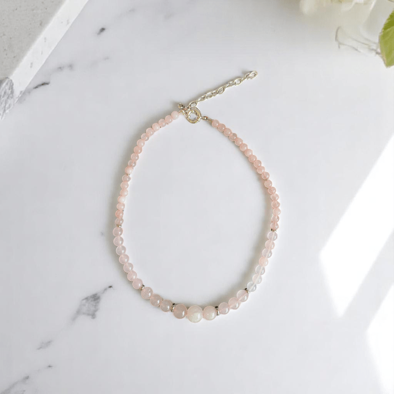 Pink Serenity Set | Rose Quartz Stone - For Women | Includes: Necklace, Bracelet