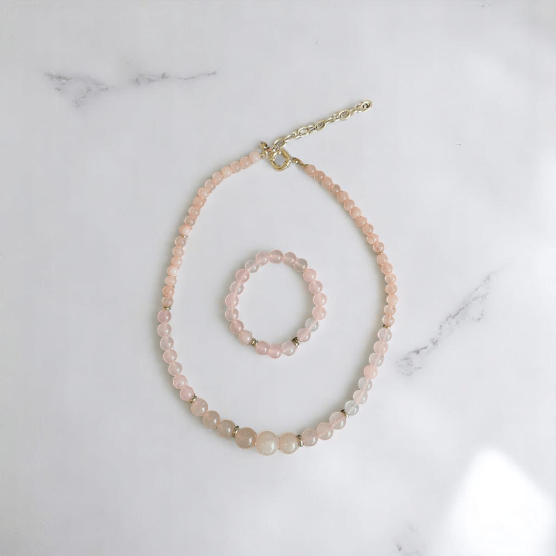 Pink Serenity Set | Rose Quartz Stone - For Women | Includes: Necklace, Bracelet
